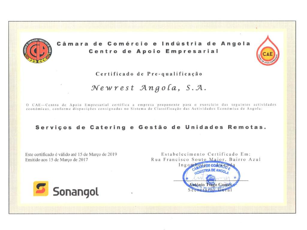Newrest Angola certification